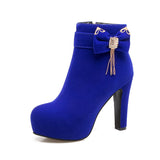 Platform Bow Women Shoes High Heels Winter Ankle Boots Footwear Black Blue MartLion Blue 12 