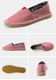 Men's Espadrilles Patchwork Slip on Summer Shoes Loafers Breathable Canvas Jute Wrapped Black Stripe Mart Lion   