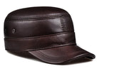 Men's Spring Winter Genuine Leather Black Brown Flat Baseball Caps Male 54-60 cm Size Outdoor Snapback Golf Hat MartLion Dark Brown 2 L 55 56cm 