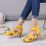  Summer Ladies Sandals Lace Up Gladiator High Heels Party Wedding Shoes Lace Up Thick Heel Mart Lion - Mart Lion