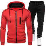Men's Tracksuit Autumn Winter Sets Men's Zipper Hoodies Sweatpants 2 Piece Suit Hooded Casual Sets Clothes MartLion Red M 