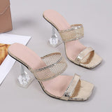 Elegant Square Toe Transparent Spike Heels Pumps Mesh Slippers Summer Women Gold Sandals Mules Party Shoe Mart Lion   