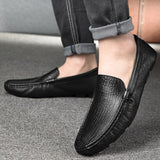 Men's Genuine Leather Shoes Loafers Luxury Casual Moccasin Mart Lion Black 36 