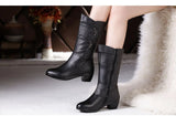 Women's Mother Female Ladies Leather Shoes Boots Botas Knee High Zipper Winter Warm Plush Mid Calf MartLion
