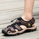 Summer Men's Sandals Genuine Leather Soft Breathable Shoes Beach Handmade Roman MartLion Brown 13 