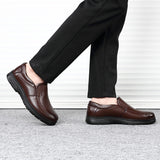 Men's Dress Shoes Genuine Leather Breathable Middle Aged Round Toe Wedding Footwear Flat 896 Mart Lion   