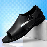 Casual Sandals Korean Men's Shoes British Leather Summer MartLion Black 2167 7 