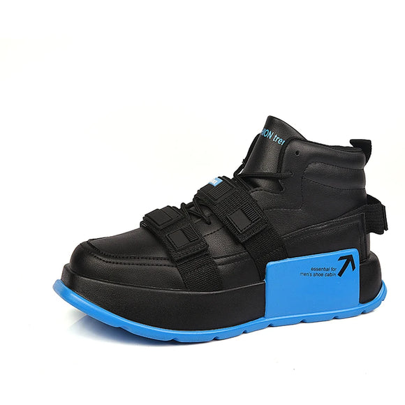  Black High Top Casual Shoes Men's Platform Sneakers Microfiber Skateboard Designer MartLion - Mart Lion