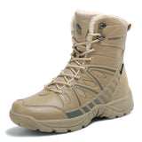 Warm Men's Military Boots Waterproof Leather Combat Plush Winter Snow Outdoor Army Anti-Slip Desert Mart Lion Sand Color 7.5 