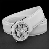 White Men's Belt Automatic Buckle Two-layer Cowhide Youth Korean Version Design Authentic Wild Youth Belt MartLion D101 125cm (Waist 110cm) CHINA
