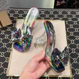Transparent PVC Crystal Clear Heeled Women Slippers Fish Scales Bow High Heels Female Mules Slides Summer Sandals Shoes Mart Lion   
