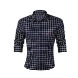 Shirt  Casual Men's Dress Shirt Slim Fit Plaid Shirt Long sleeve Mart Lion A-DCZ 2205 DARK BLUE M 