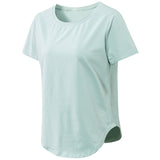 Women Crop Top Yoga Solid Short Sleeve Sport T-Shirt Loose Fitness Top Gym Seamless Basic Casual Running Top Training Shirt Mart Lion Blue S 