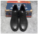 Classic Black Men's Chelsea Boots Slip on Genuine Leather Shoes Winter Fur Ankle hombre Mart Lion   