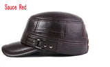 Genuine Leather Cap Men's Flat Caps Army Military Hat Elegant Baseball Cap British Vintage Cowhide Leather Hats MartLion Sauce red L 