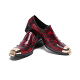 Red Patent Men's High Heels Genuine Leather Gold Square Toe Slip On Oxford Stripes Wedding Formal Shoes MartLion   