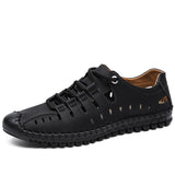 Summer Men's sandals Leather Breathable Beach Slippers Shoes Lace-up Outdoor Mart Lion Black 6.5 