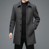 Men's Winter Jackets and Coats Casual Woolen Coats Long Overcoat Turn Down Collar Wool Blends Mart Lion   