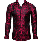 Barry Wang Luxury Rose Red Paisley Silk Shirts Men's Long Sleeve Casual Flower Shirts Designer Fit Dress BCY-0029 Mart Lion CY-0028 L 