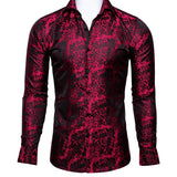 Barry Wang Gold Rose Paisley Silk Shirt Men's Long Sleeve Casual Flower Shirts Designer Fit Dress MartLion CY-0028 S 