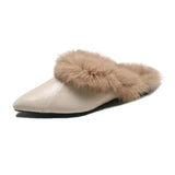 Women Furry Slippers Autumn Pointed Toe Mules Ladies Warm Fur Casual Flats Shoes Footwear MartLion Creamy-white 35 