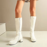 Women High Keen Boots Patent Leather Waterproof Knee High White Red Party Fetish Shoes Autumn Winter MartLion   