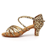 Latin Dance Shoes for Woman Girls Ladies Ballroom Modern Tango Rhinestone Buckle MartLion Leopard 5CM 36 CHINA