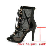 Women Dance Sandals High Heels Open Toe Zipper Black Air Mesh Comfort Dancing Shoes Ladies Mart Lion Black-D-10cm 34 