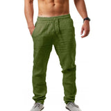 Men's 8 Colors Cotton Linen Pants Spring Autumn Breathable Solid Color Casual Linen Trousers Fitness Streetwear Mart Lion M Green 