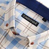 Men's 100% Cotton Long Sleeve Contrast Plaid Checkered Shirt Pocket-less Design Casual Standard-fit Button Down Gingham Mart Lion   