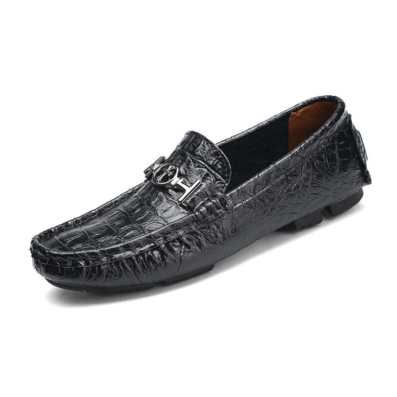 Genuine Leather Men's Shoes Soft Moccasins Loafers Brand Flats Comfy Driving MartLion Black 6.5 