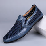 Summer Breathable Sneakers Men's Casual Shoes Genuine Leather Slip On Loafers Driving Outdoor Jogging Trainer Mart Lion   
