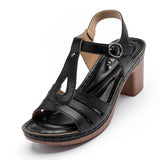 Women's Sandals Elegant Square Heel Summer Shoes Workout Breathable Pu Leather Female Footwear White Dress Mart Lion 2-Black 230 