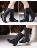 Women's Mother Female Ladies Leather Shoes Boots Botas Knee High Zipper Winter Warm Plush Mid Calf MartLion