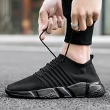 High Top Sock Sneakers Men's Shoes Unisex Basket Flying Weaving Breathable Slip On Trainers Shoes zapatillas mujer Mart Lion 3-Black 5.5 