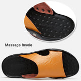 Genuine Leather Slippers Men's Slip on Casual Shoes Summer Breathable Outdoor Slides Beach Sandals Mart Lion   