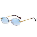 Retro Oval Sunglasses Rimless Man's Blue Mirror Gold Metal Glasses Round Frameless Women MartLion Gold Blue As Picture 