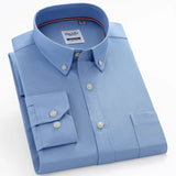 Men's Casual Long Sleeve Woven Button Down Shirt Single Patch Pocket Standard-fit Plaid Striped Cotton Oxford Shirts MartLion 8186-7 43 