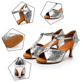 Latin Dance Shoes for Woman Girls Ballroom Modern Tango Closed Toe Mesh Sequins MartLion   