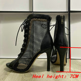 Women Ballroom Dance Shoes Mesh Short Boots Comfort Summer High Heels Sandals Woman's Mart Lion Black-7cm 34 
