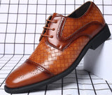 Men's Splicing Brogue Shoes Woven Grain Leather Dress Lace-Up Wedding Party Office Oxfords Flats Mart Lion Auburn 6 
