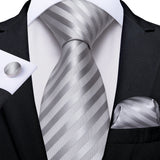 Gray Striped Paisley Silk Ties For Men's Wedding Accessories 8cm Neck Tie Pocket Square Cufflinks Gift MartLion SJT-7003  