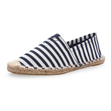Men's Espadrilles Patchwork Slip on Summer Shoes Loafers Breathable Canvas Jute Wrapped Black Stripe Mart Lion Blue Medium Stripes 4 
