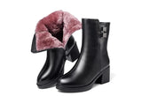 Women Boots Warm Plush Ankle Slim Thick Heel  Classic Black Ladies Shoes Zipper Female Footwear MartLion   