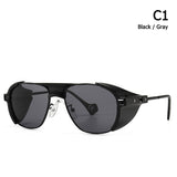 SteamPunk Style Side Shield Sunglasses Men's ins Popular Cool Brand Design Sun Glasses Oculos De Sol 86225 Mart Lion C1 Black Gray  
