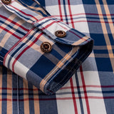 England Style Contrast Casual Checkered Shirts Button-down Soft Cotton  Long Sleeve Standard-fit Plaid Shirt MartLion   