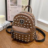 Young Girl Backpack Street Cool Rivet Leather Casual Knapsack Women Shoulder Bags Luxury Female School Outdoor Travel Pack Mart Lion   