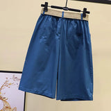 Skirt Pants for Women's Shorts Summer Wide Leg Blue  Waist Pockets Woman Short MartLion   