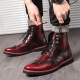 Men's Boots Retro Red Blue Comfy Lace-up Leather Shoes Durable Outsole Casual MartLion   