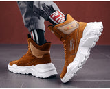 Autumn Winter Casual Men's Ankle Boots Suede Platform High Top Sneakers Shoes Brown Lightweight Mart Lion   